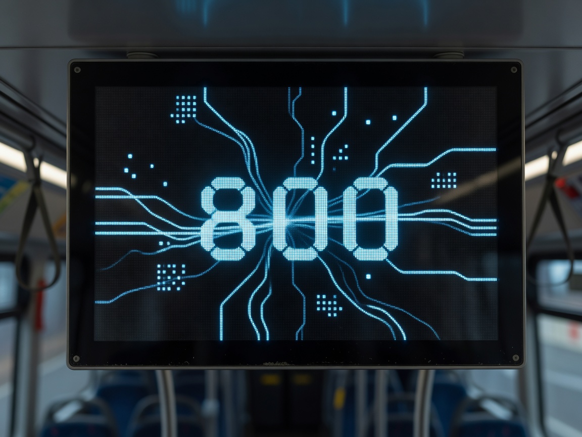 Connected digital destination display showing route information