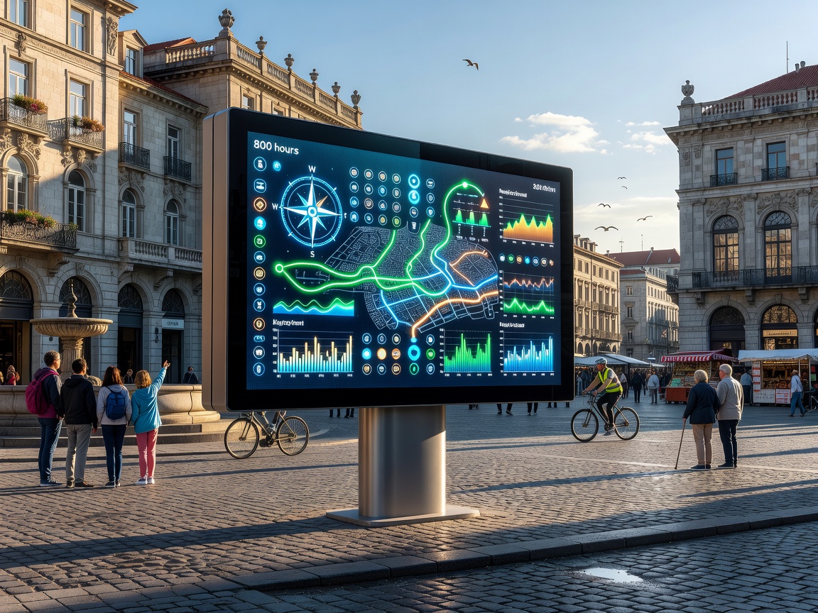 Digital visitor information screen in a public square