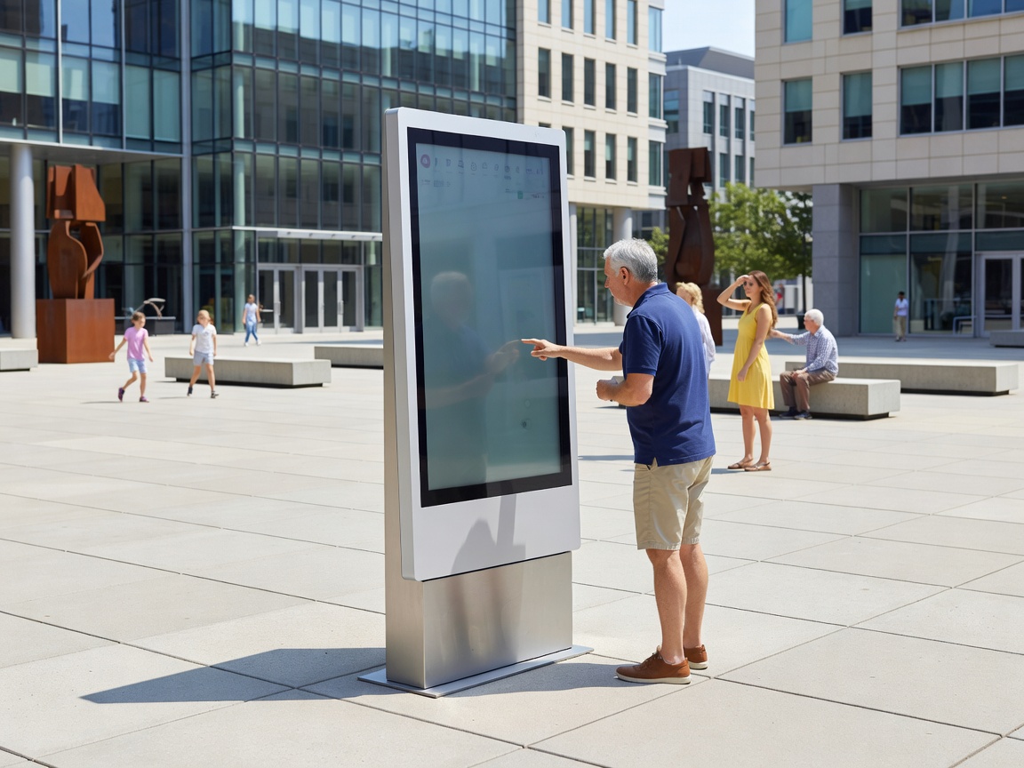 Interactive visitor information kiosk in an open civic space